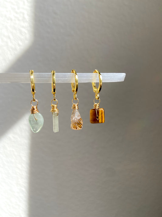 The Louisa Set in Sea-foam Aquamarine, Green Tourmaline, Auralite 23 + Tigers Eye