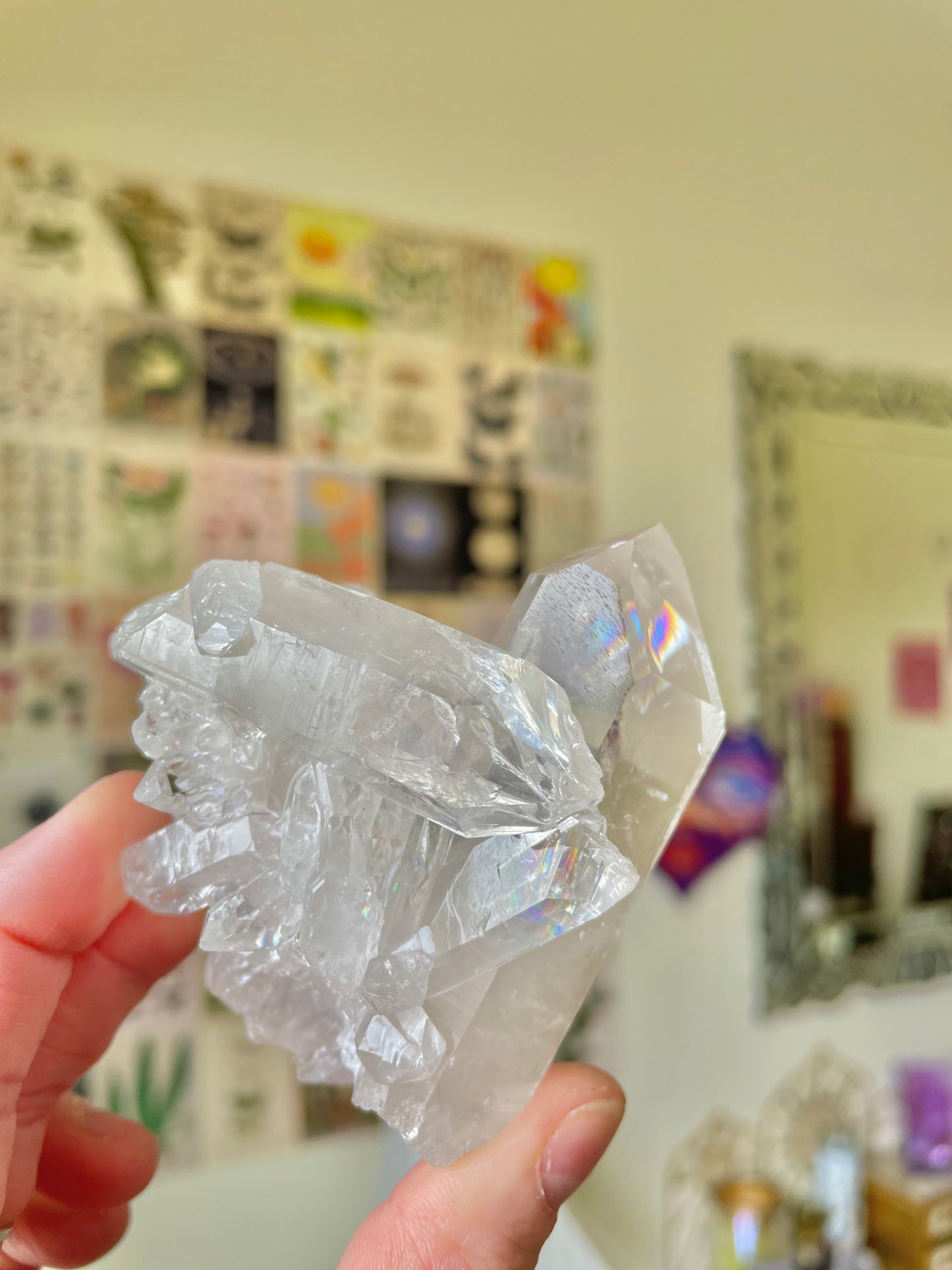 Grade AA Clear Quartz Cluster with Rainbows