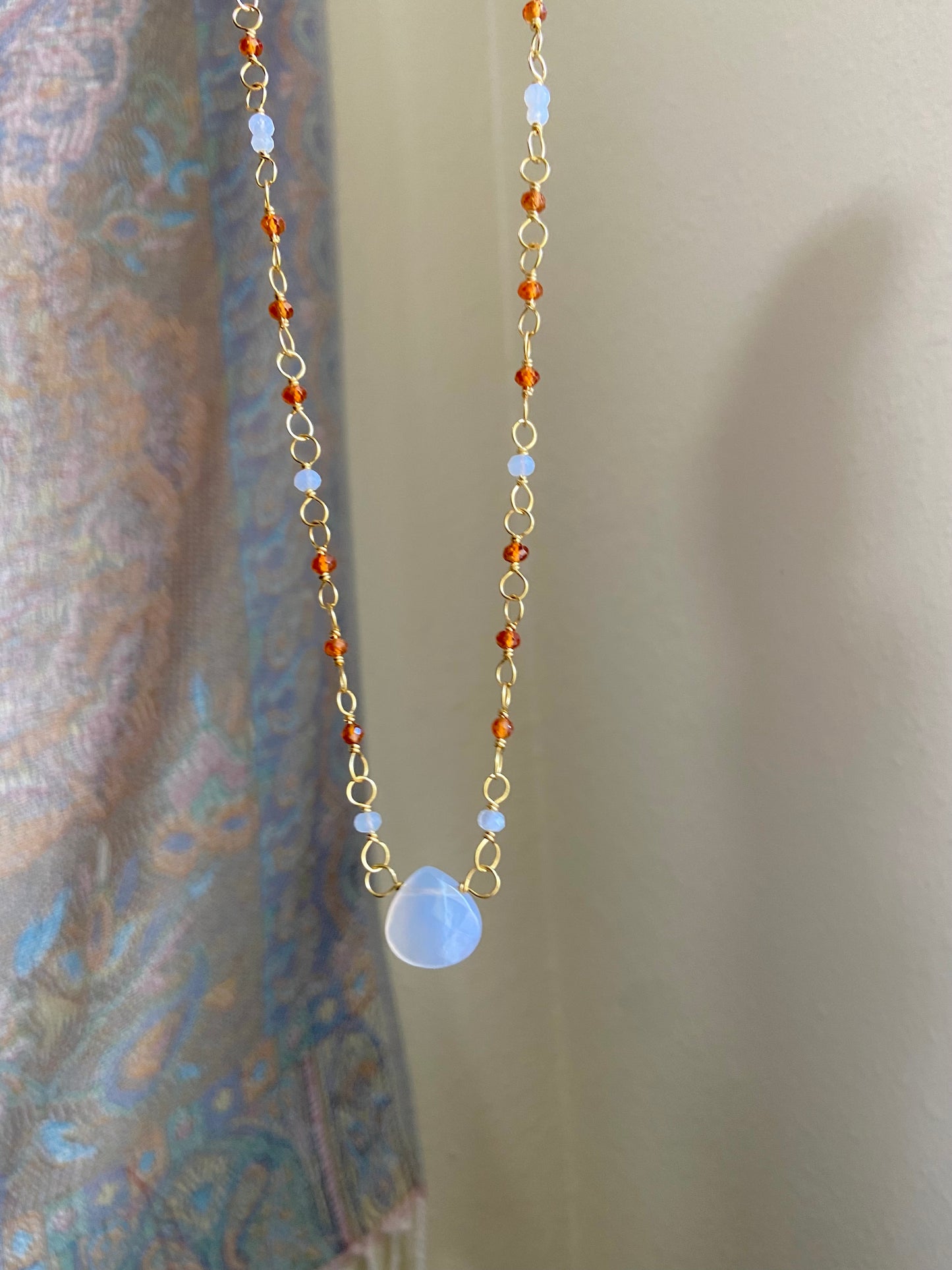 Chalcedony + Hessonite Garnet 16” Necklace