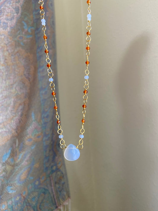 Chalcedony + Hessonite Garnet 16” Necklace